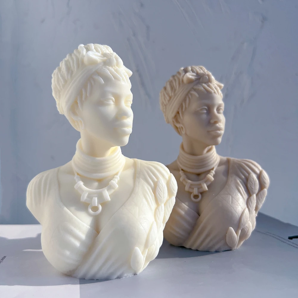 Afro Women Candle Mold African Female Goddess Bust Silicone Molds Beautiful Woman Wax Mold Home Decor