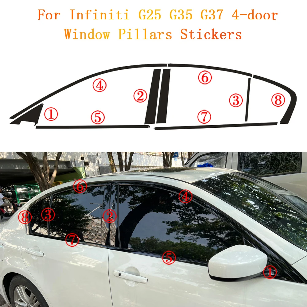 

Glossy Black Car Window Decorative Strip Sticker For Infiniti G Series G25 G35 G37 4-door Sedan Exterior Protection Accessory