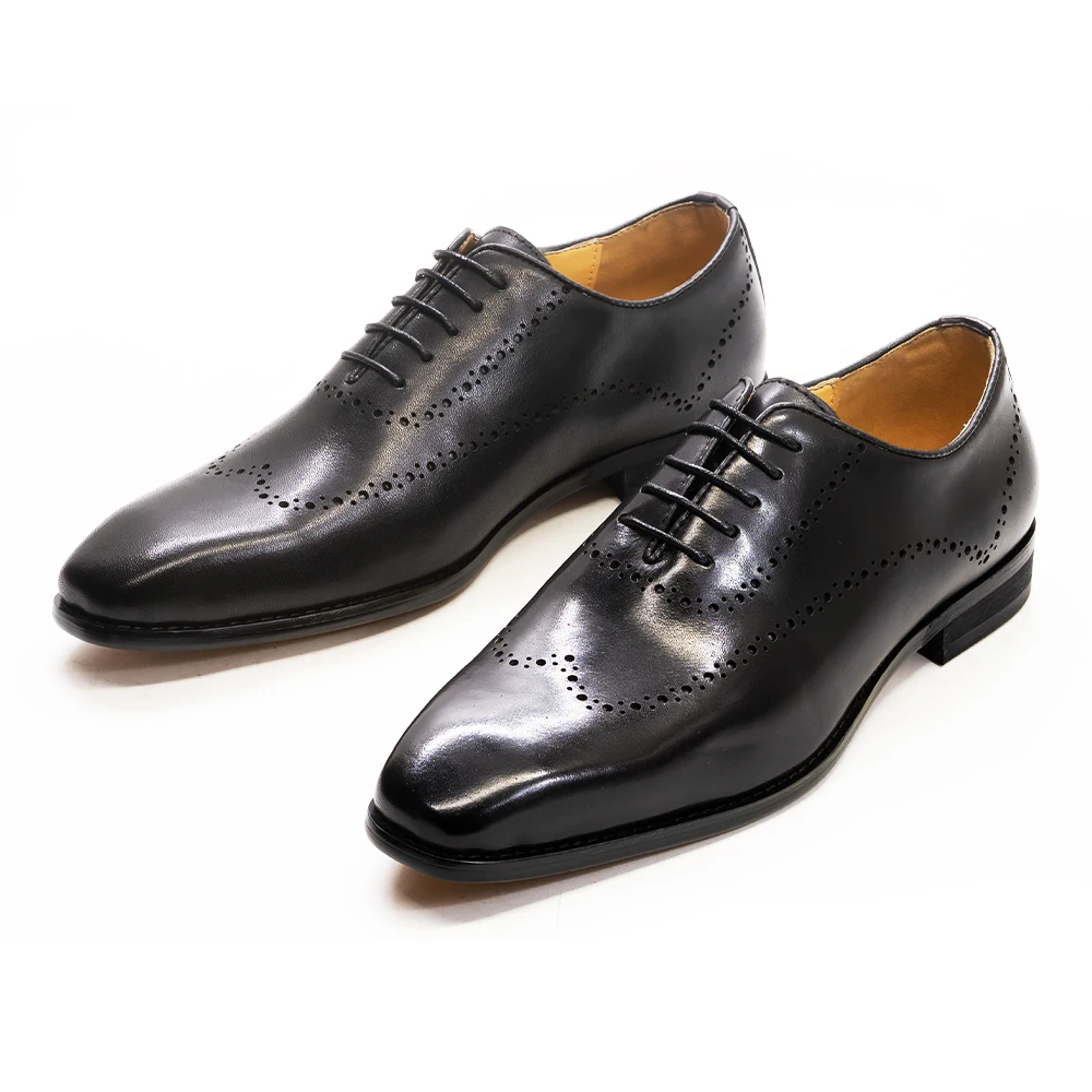 Luxury Italian Formal Shoes Men\'s Oxford Genuine Leather Brogue Fashion Wing Tip Black Lace Up Wedding Office Dress Shoe for Men