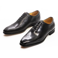 Luxury Italian Formal Shoes Men's Oxford Genuine Leather Brogue Fashion Wing Tip Black Lace Up Wedding Office Dress Shoe for Men