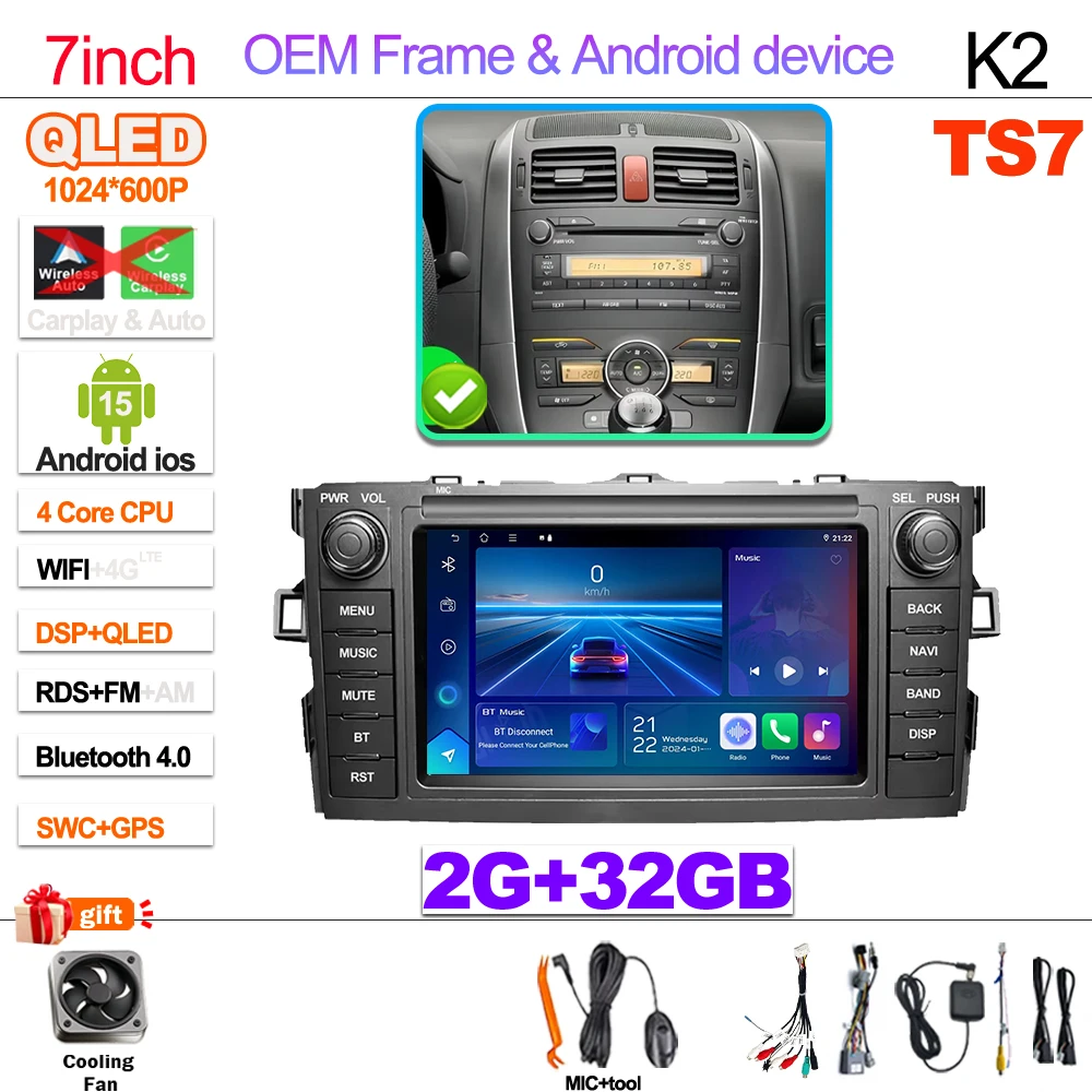 7 " For Toyota Auris Corolla 2006-2012 Wireless Carplay Android Auto Car Radio Multimedia Player Gps Autoradio Wifi Touch Screen image 3