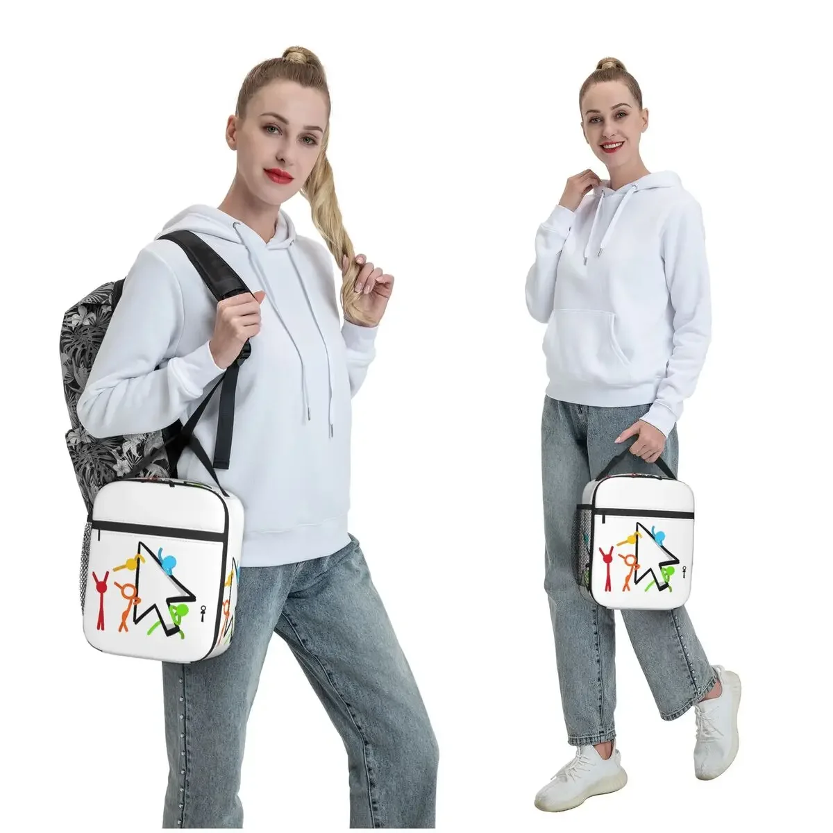 Alan Becker Five Stick Figures With Fire Mouse Pickaxe Insulated Lunch Bag for Women Children Food Boxes Thermal Lunch Box Tote
