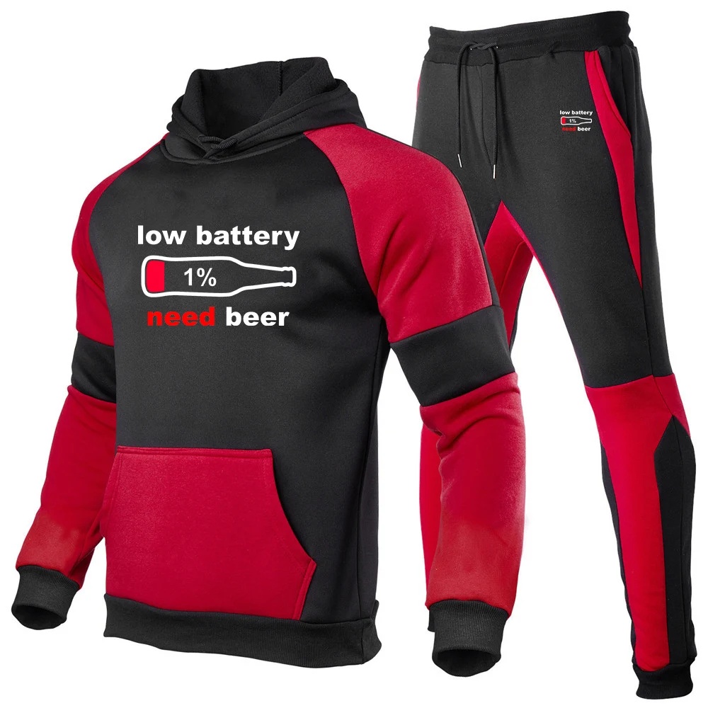 Outdoor Fitness Sweatshirt Coat Funny Low Battery Need Beer Drinking Party Punk Designer Premium Hoodies Pants Suits