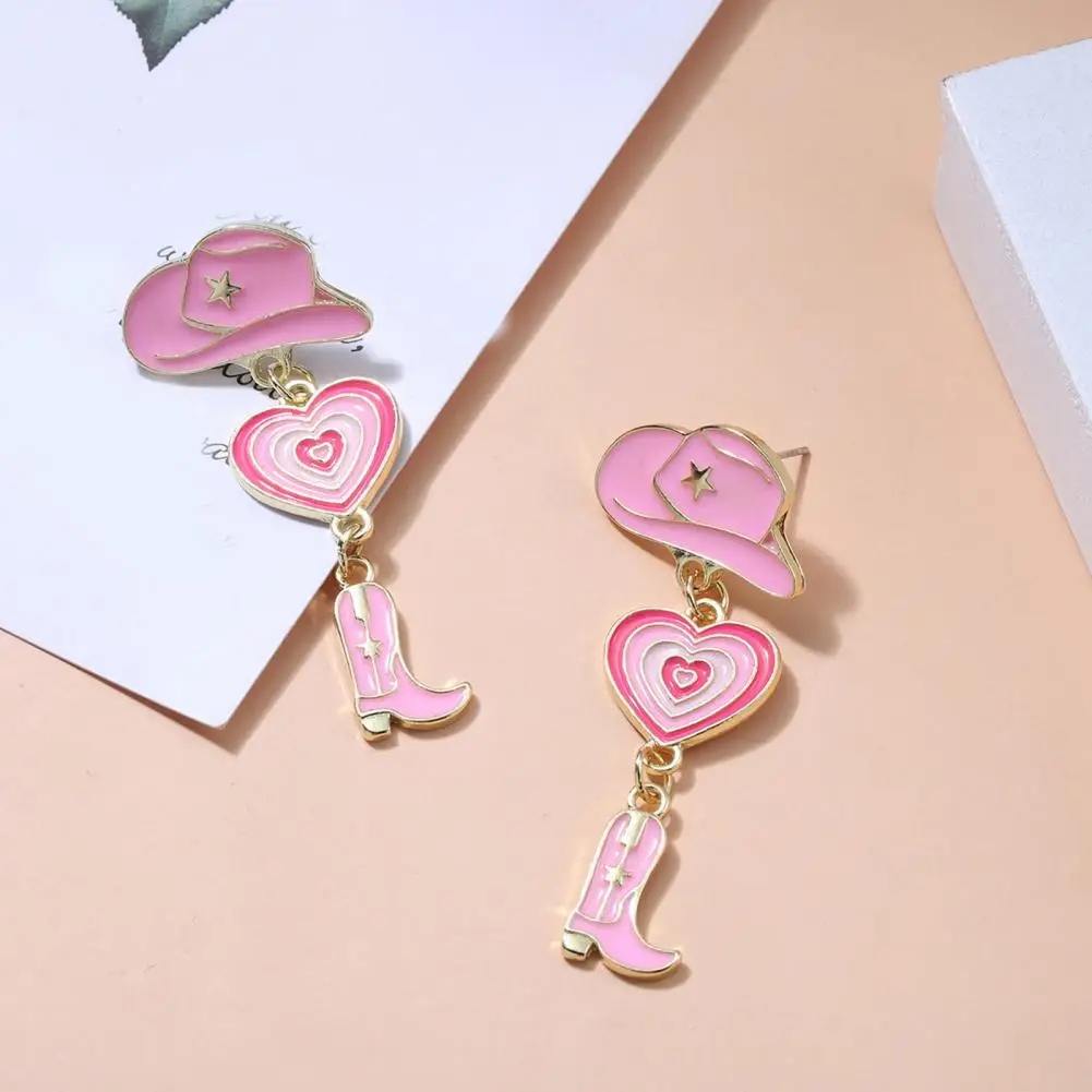 Alloy Cowgirl Hat Earrings Cowgirl Hat Earrings with Tassel Western Cowboy Boot Dangle Jewelry Love Heart Fashion for Women