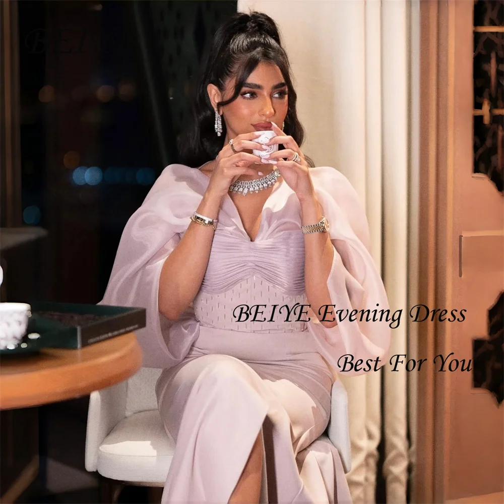 BEIYE princesse rose sirène robes de soirée hors de l'épaule fente Organza perles robe de soirée personnalisé فساتmaveraات