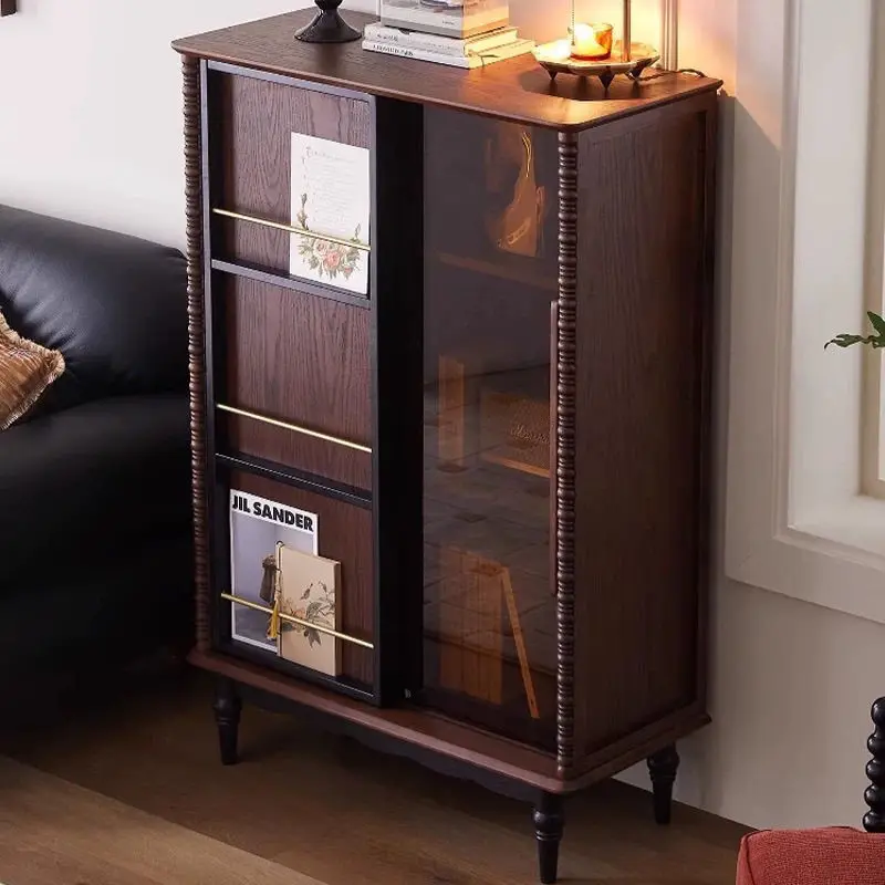 خزانة عرض من الخشب الصلب الفرنسي القديم مع باب زجاجي لغرفة المعيشة وخزانة تخزين منزلية عتيقة #4