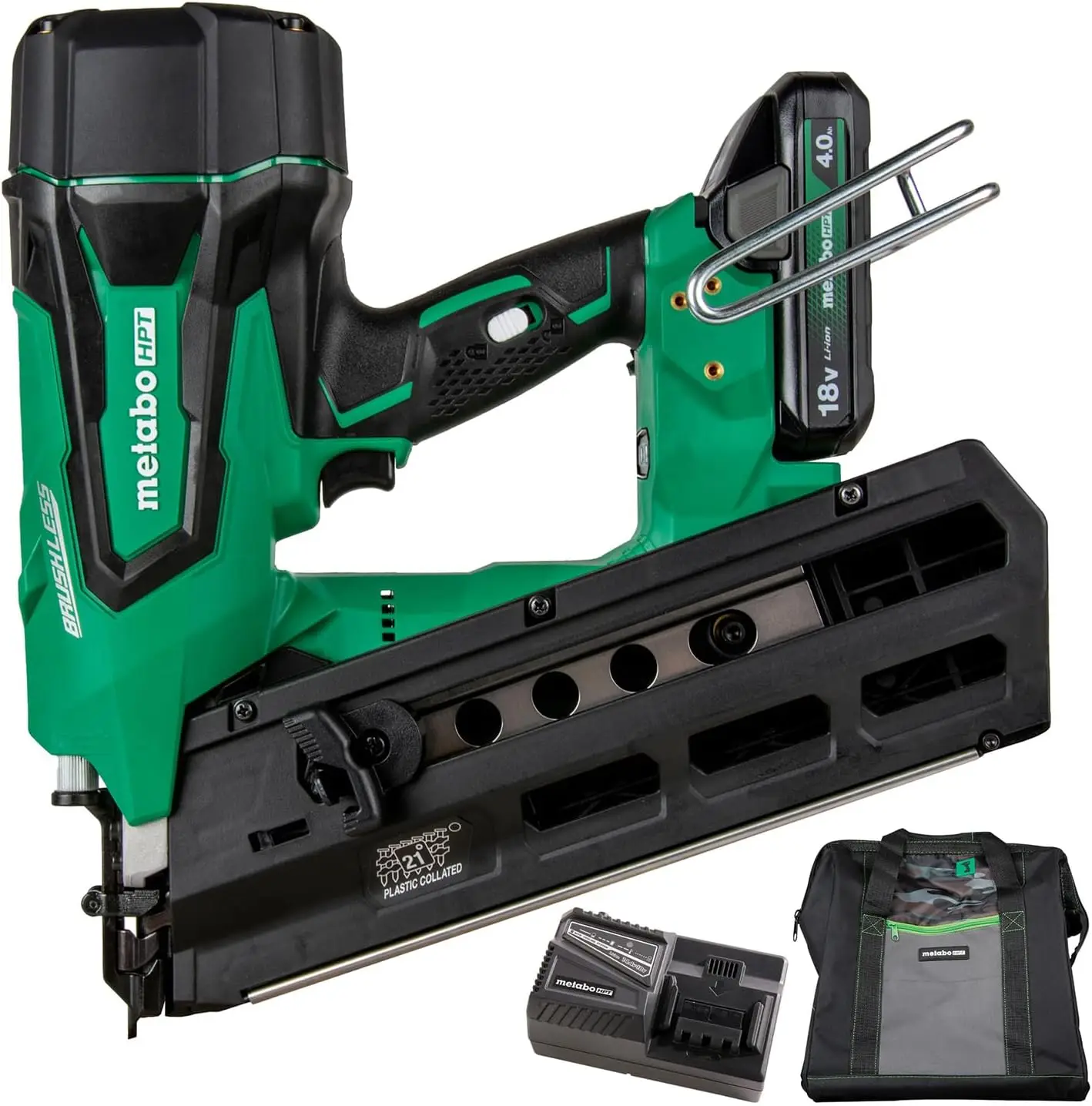 MultiVolt ™ Framing Nailer Kit | 21-Grad-Magazin | Rundkopfnägel von 2 Zoll bis 3-1/2-Zoll | 1–18 V 4,0 Ah Li-Ionen-Akku