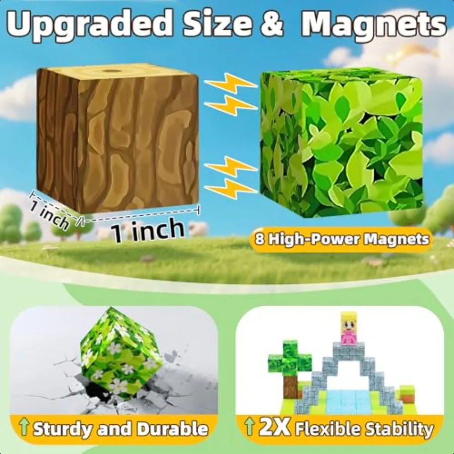 EchoPlan كتل مغناطيسية 100 قطعة اللبنات المغناطيسية لبناء عالم ثلاثي الأبعاد الجذعية البناء الحسي التراص كتل المغناطيس T