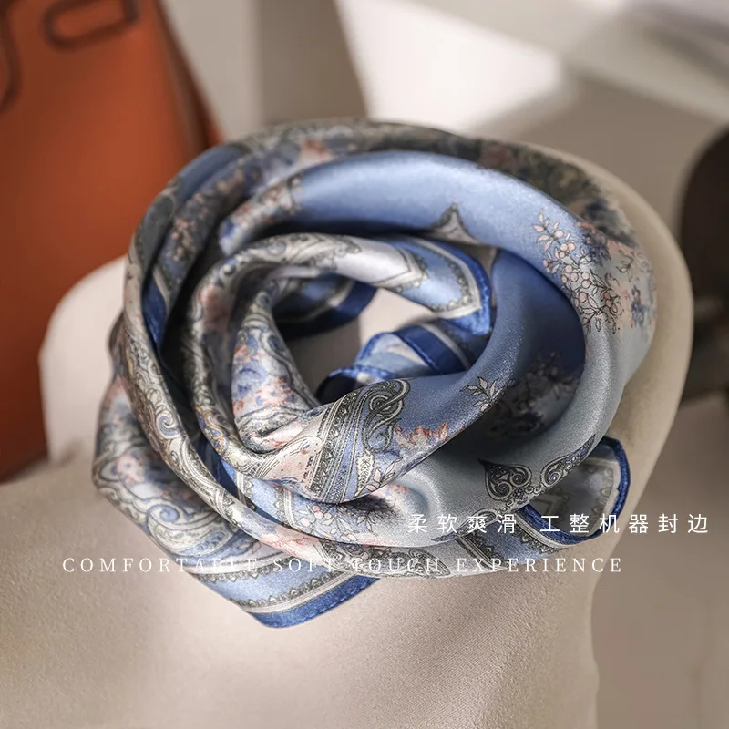 Fashion 100% Natural Real Silk Scarf Women Scarves Luxury High Quality Hijab New Bandana Square Wrap Kerchief elegant Beach 53cm