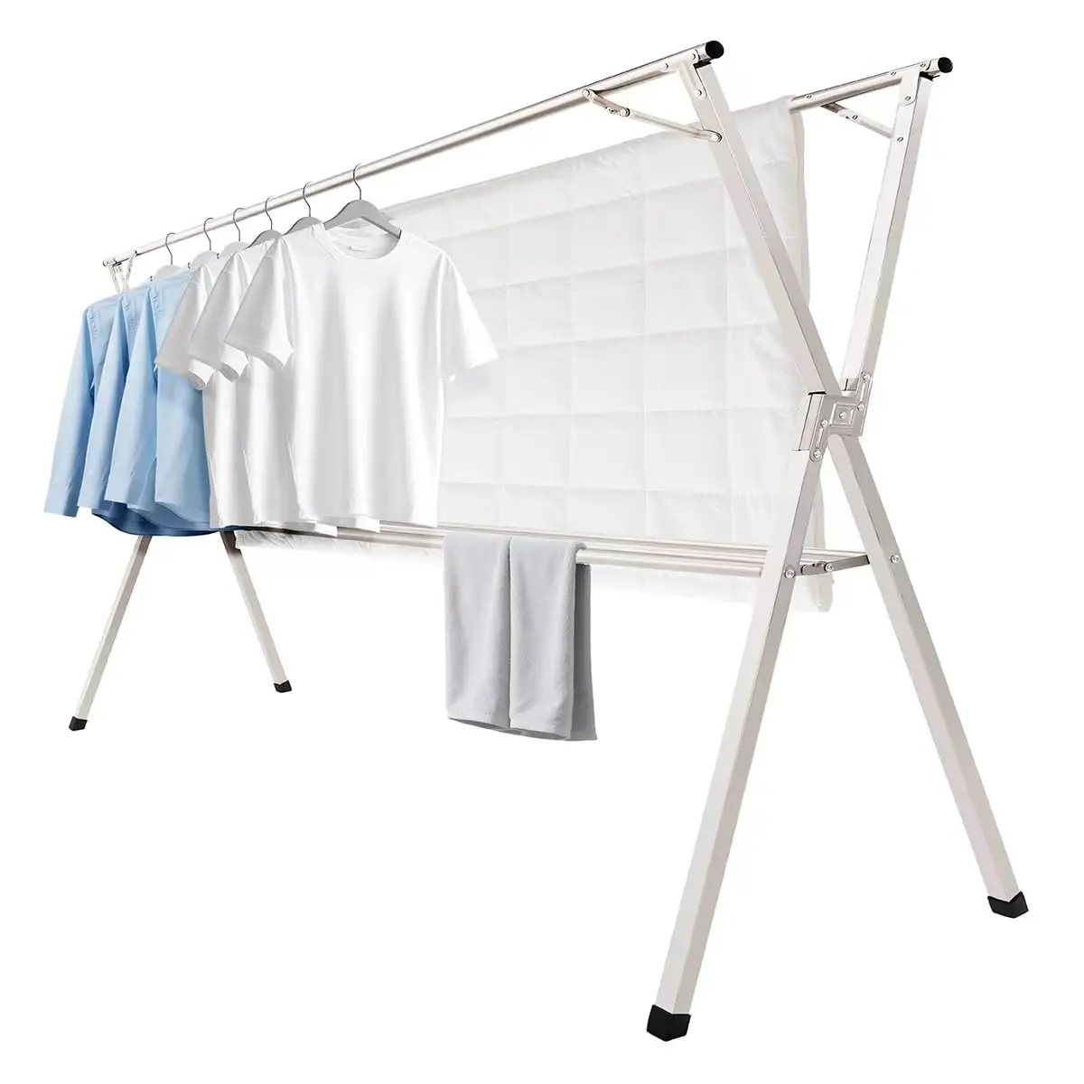 

95 Inch Foldable Heavy Duty Stainless Steel Laundry Drying Rack Adjustable Indoor Outdoor With 20 Windproof Hooks
