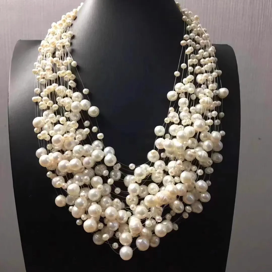 30 Layers Natural Fresh Water Pearl White Pink Purple Necklace Hand Moven Women's Fashion Jewelry For Wedding Party