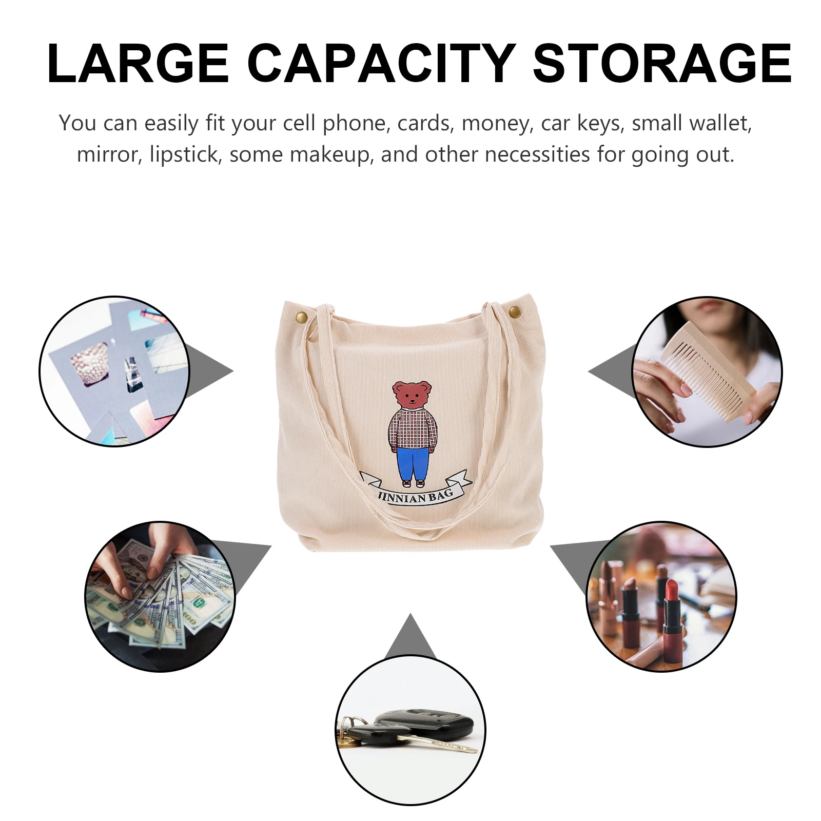 

Corduroy Women's Bag Versatile Cartoon Simple Girl Fashion Storage Shoulder Student