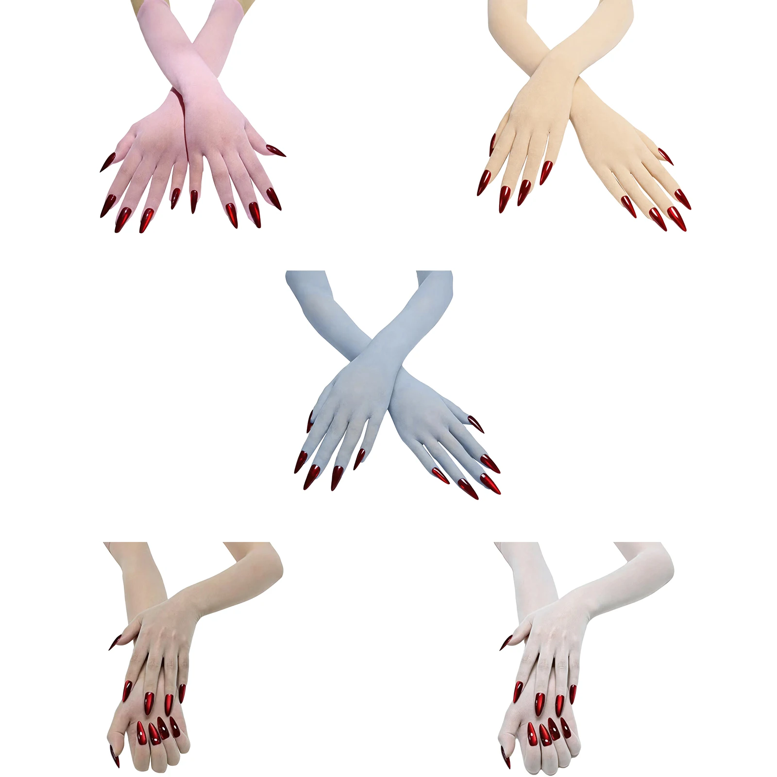 Adults Sheer Seamless Long Gloves with Nails Costume Accessories for Halloween Cosplay Masquerade Themed Party