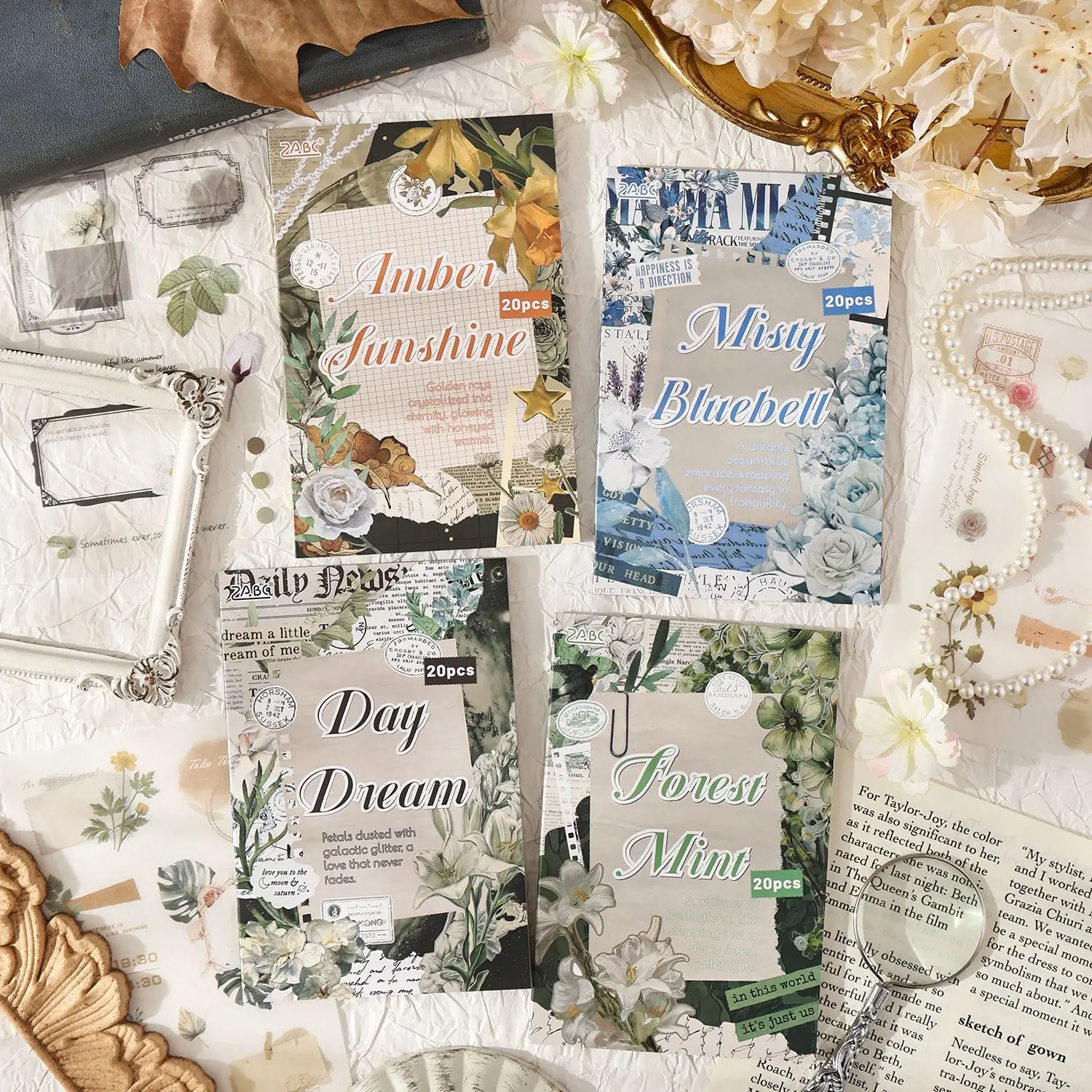 20 قطعة/1 مجموعة ملصقات القرطاسية Kawaii الشعر بين الزهور مذكرات مخطط ملصقات المحمول الزخرفية ملصق الحرفية