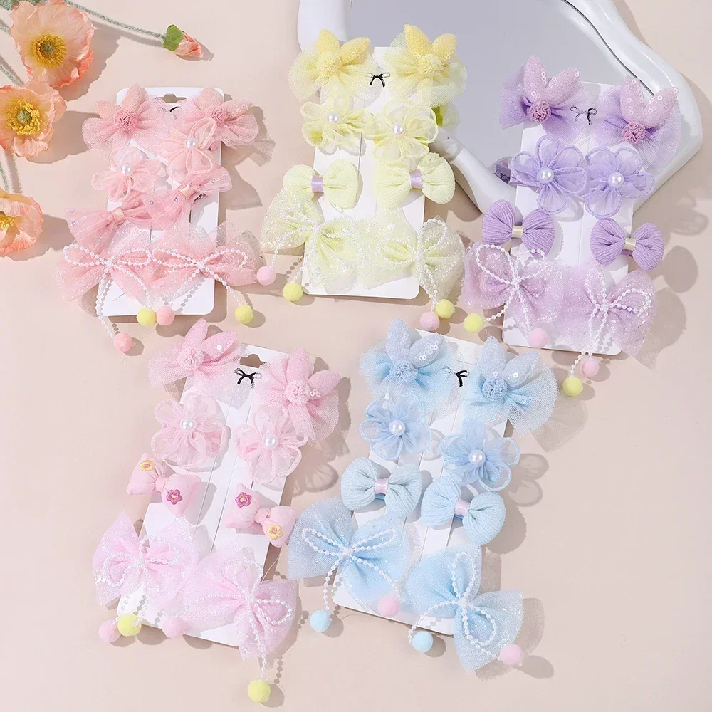 10Pcs/Set Cute Bows Baby Hairclips Elastic Lace Flower Children Girls Hairpins Hairdresses Baby BB Clip Gifts Hair Accessories