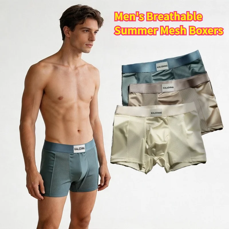 

Men's Summer Breathable Mesh Boxers Double Layer Elastic Push Up Sporty Panties Gym Fitness Underwear Solid Color U-Pouch Shorts