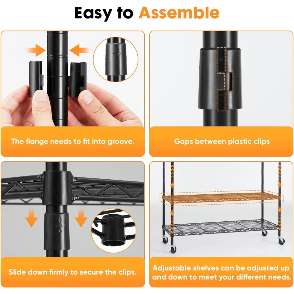 Perchero para ropa con ruedas, estantes de alambre ajustables portátiles de 3 niveles resistentes con ruedas, varillas para colgar