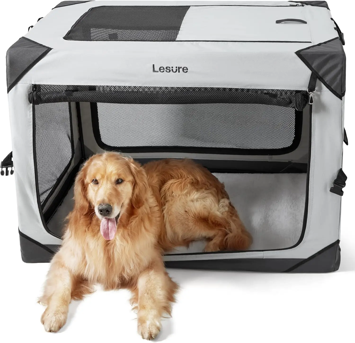 

Lesure Collapsible Dog Crate - Portable Dog Travel Crate Kennel for Extra Large Dog, 4-Door Pet Crate with Durable Mesh Windows,