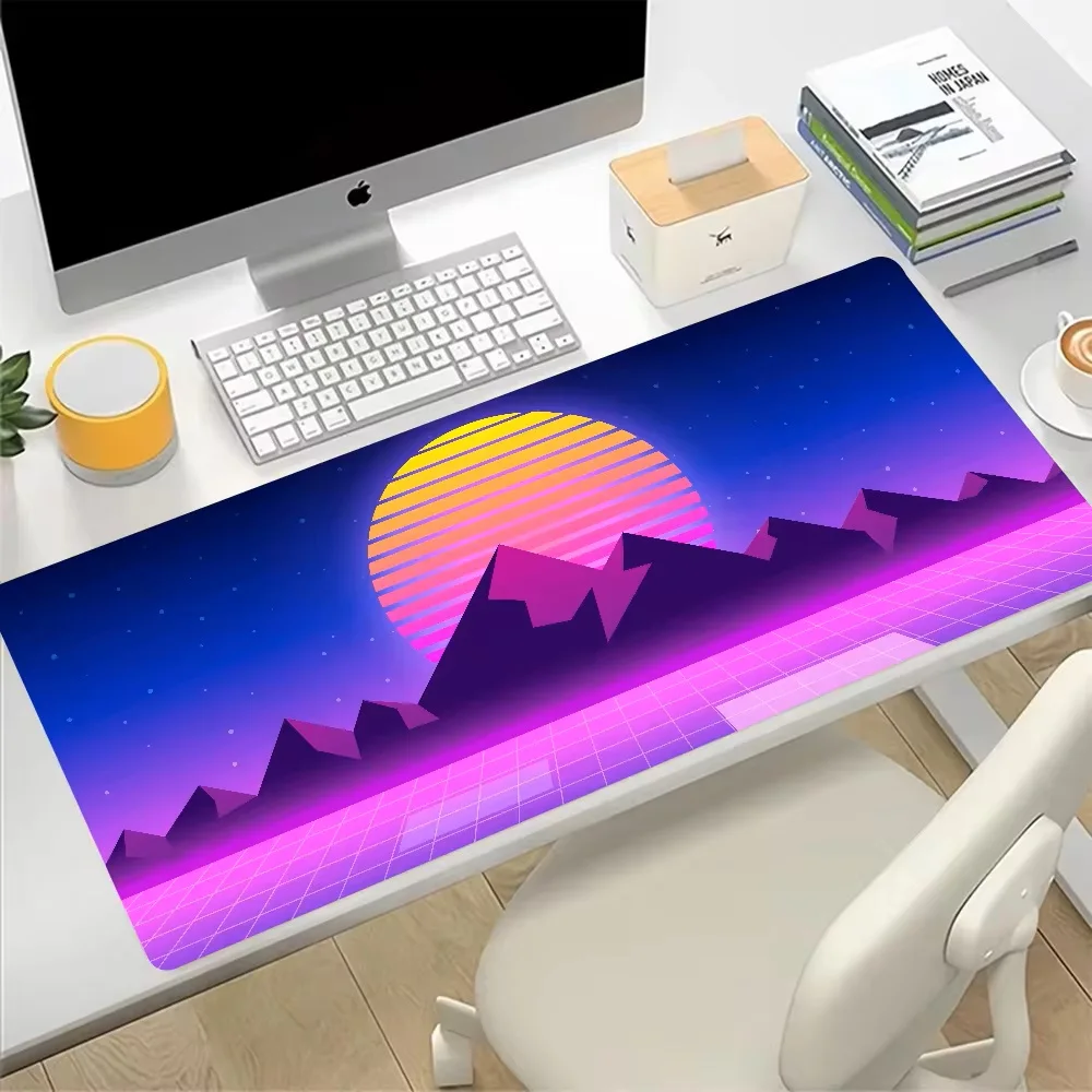 Neon Retrowave Synthwave Art Large Mouse Pad Gaming Mousepad PC Gamer Computer Office Mouse Mat XXL Laptop Keyboard Mat Desk Pad