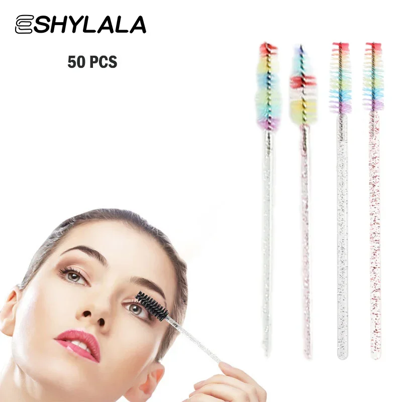 Escova descartável colorida de cristal para cílios, 50 peças, extensão de cílios, varinhas de rímel, maquiagem profissional, ferramenta de beleza
