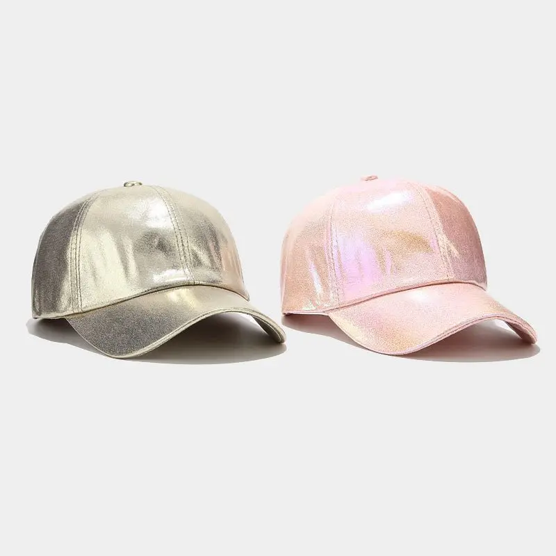European and American Ins Pleated PU Baseball Cap Men's and Women's Street Trend Colorful Laser Cap Stage Hip Hop Hip Hop Cap