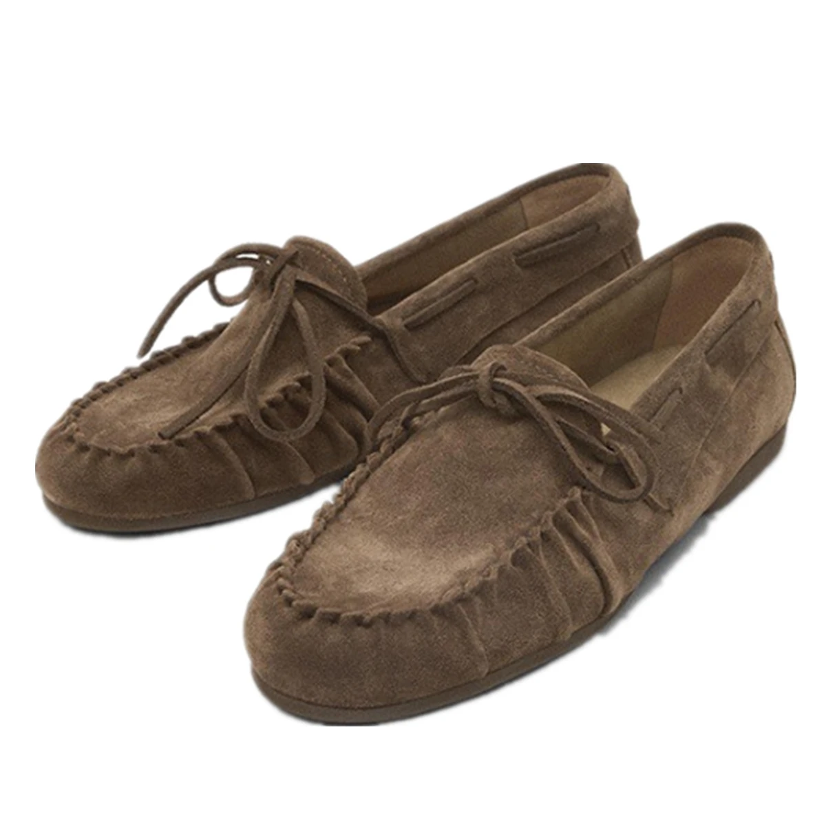 

Jenny&Dave French Genuine Suede Leather Flat Loafers For Commuting Comfortable Round Toe Slip-on Moccasin Casual Flat Shoes
