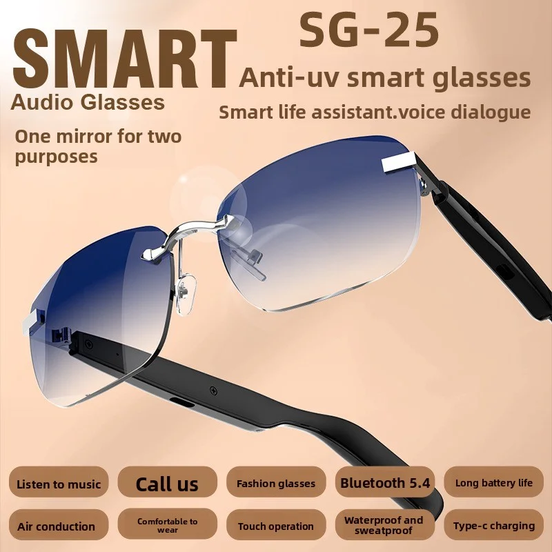 Fashionable high-tech smart Bluetooth sunglasses with UV protection, call and photo functions