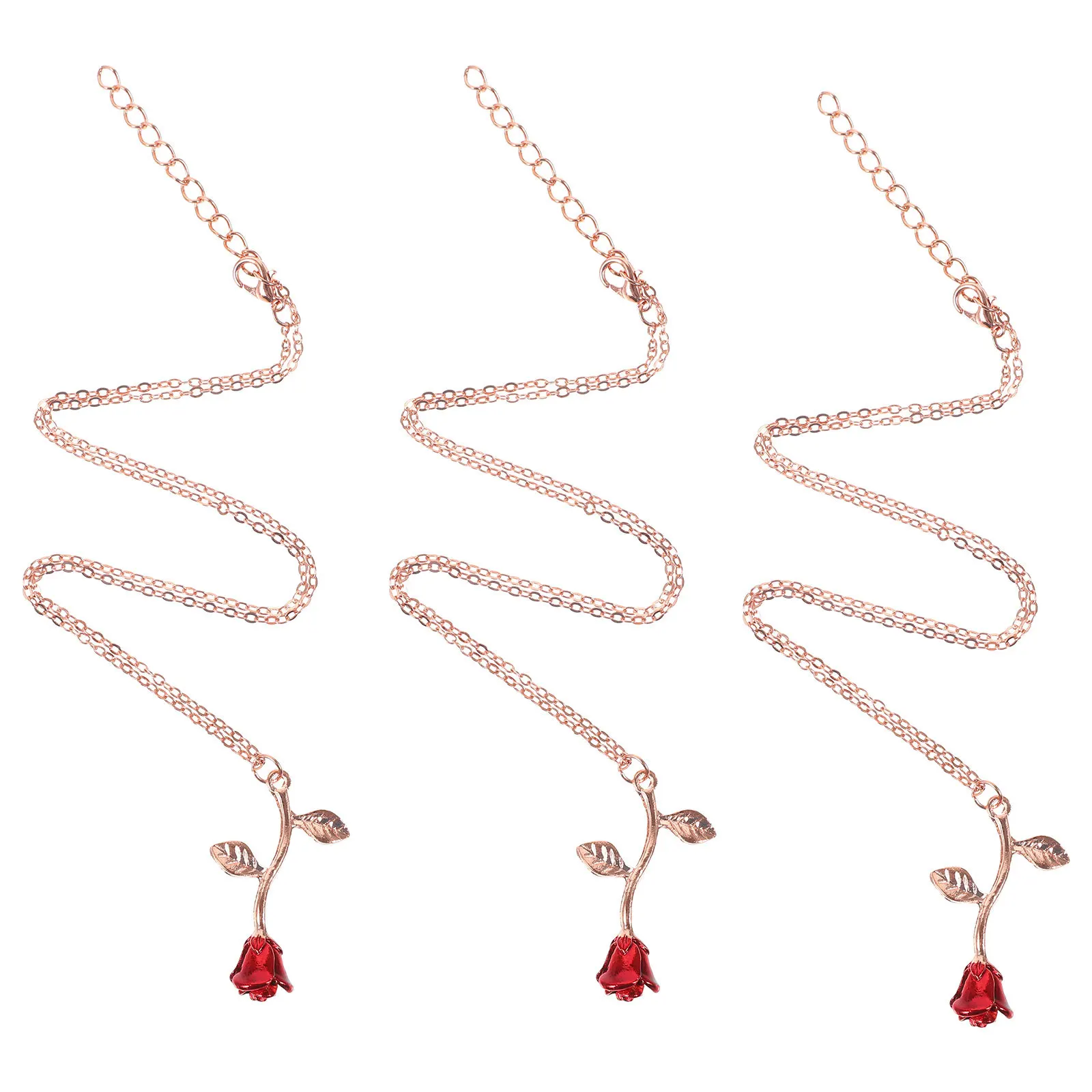 Collier pendentif fleur Rose rouge, 3 pièces, alliage de mode, bijoux pour femmes, cadeau, joli collier délicat pour