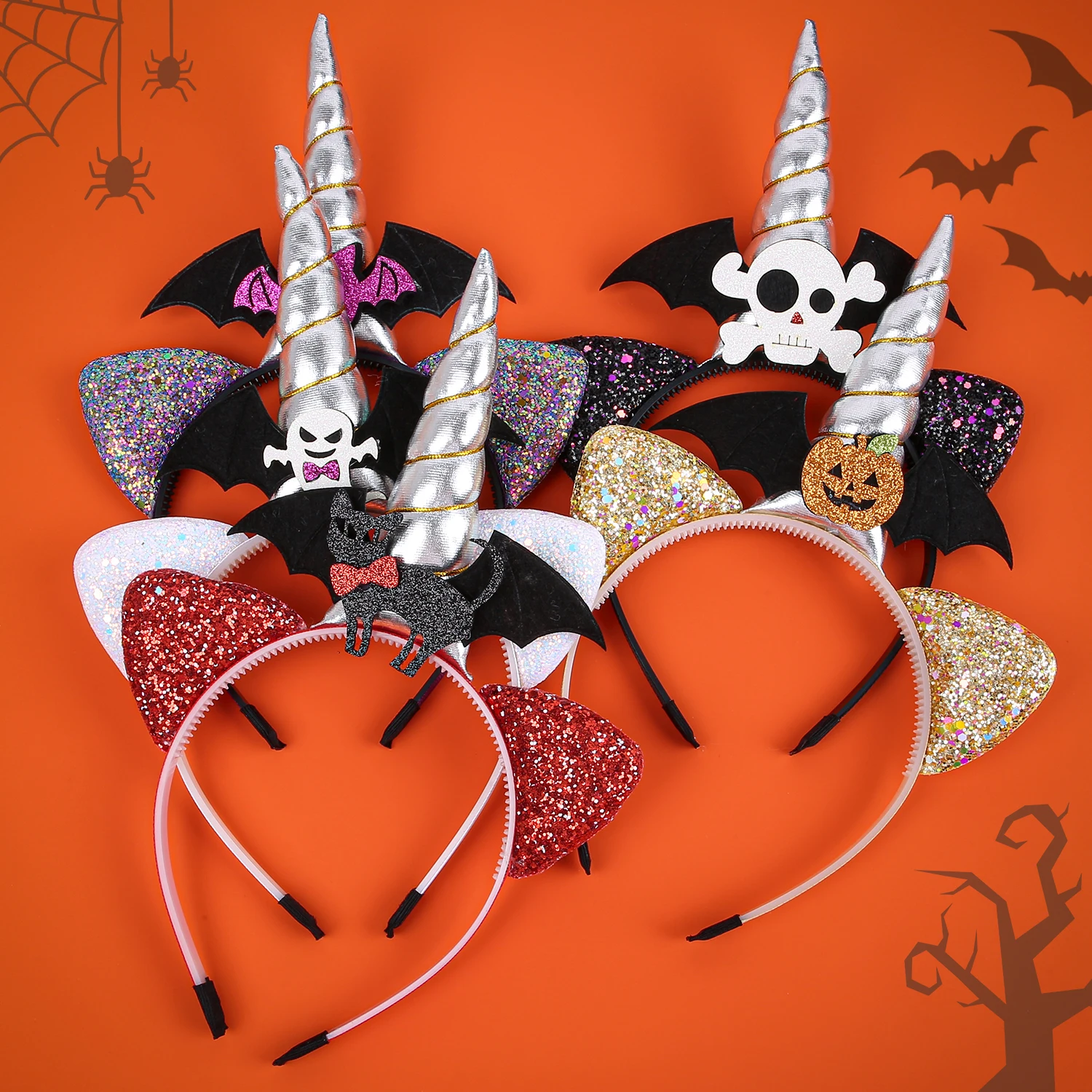 Fashion Halloween Unicorn Cat Ears Headband Pumpkin Devil Headbands Girls Festival Party Cosplay Hairband Kids Hair Accessories