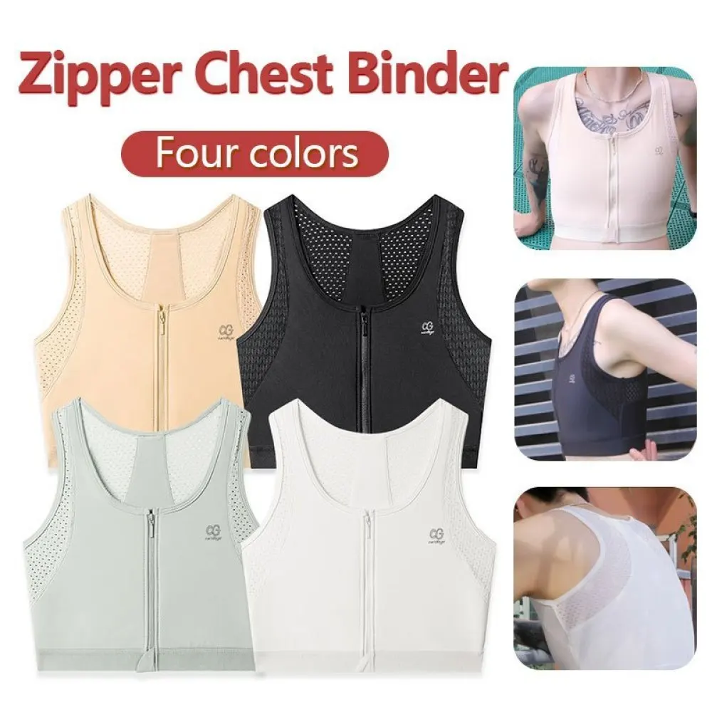 Janest Front Zipper Super Flat Chest Binder Breathable Breast Binder Plus Size Binder Women Bra