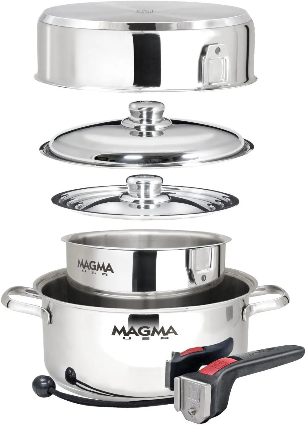 

7-Piece Stainless Steel Cookware Set, Induction Compatible, Oven Safe to 500°F, Removable Handles for Space Saving