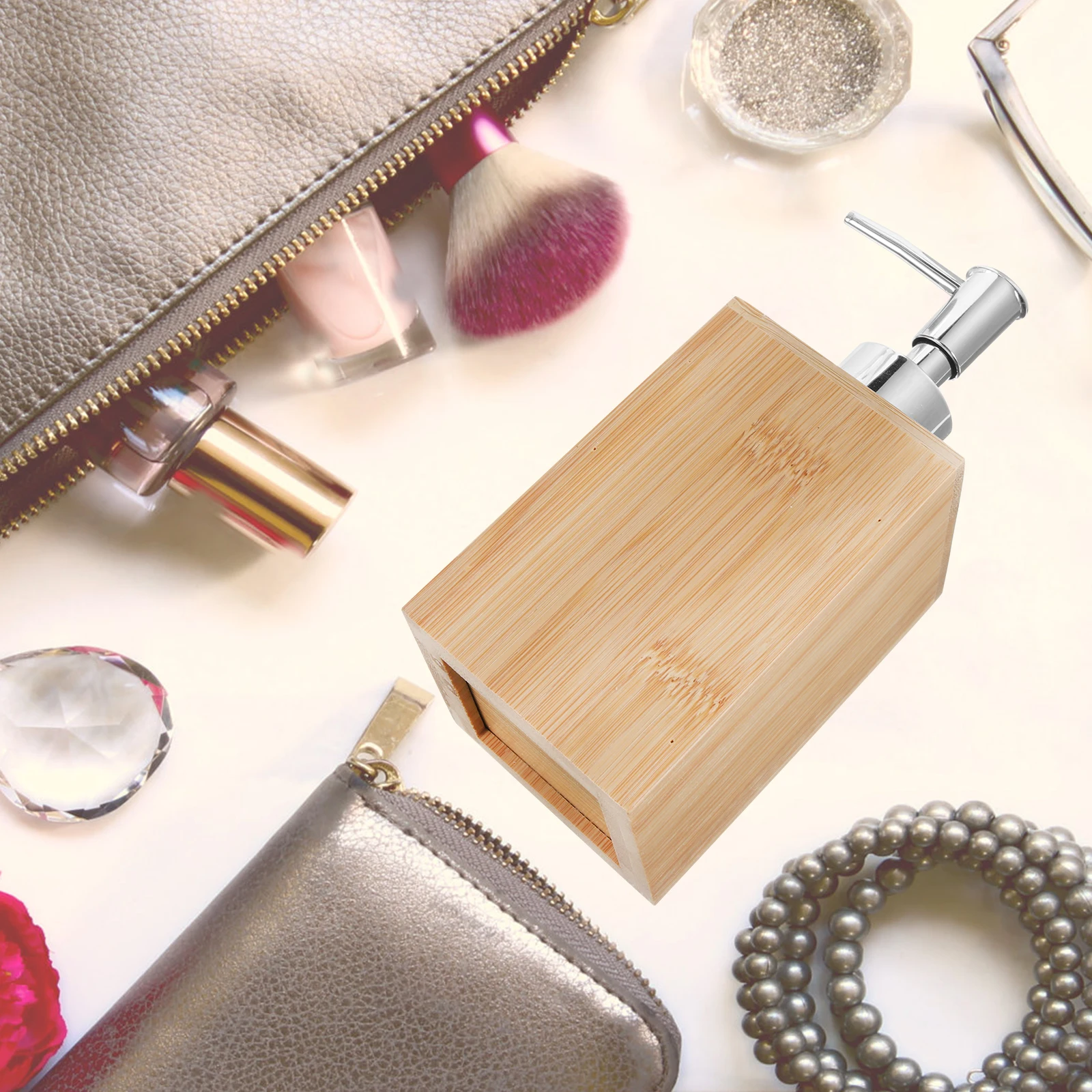 

Bamboo Soap Dispenser Large Capacity Hand Bottle Refillable Shampoo Container for Bathroom Rustic