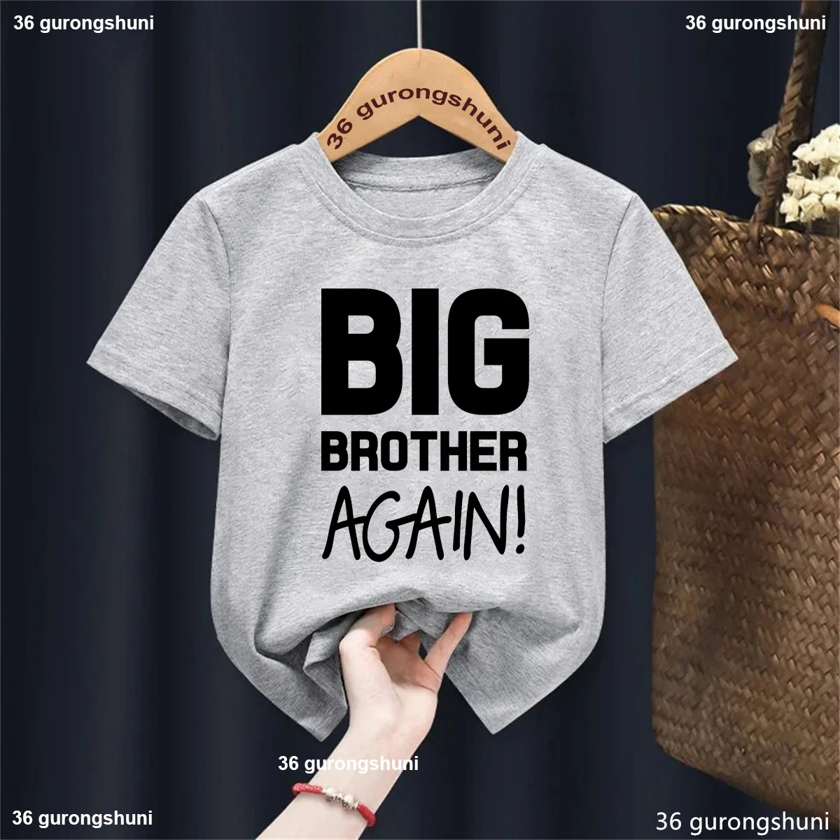 Kawaii Kids Clothes Big Brother Again Letter Printed T Shirt Boys Pregnancy Announcement Shirt Summer Short Sleeve T-Shirt Tops - view 4
