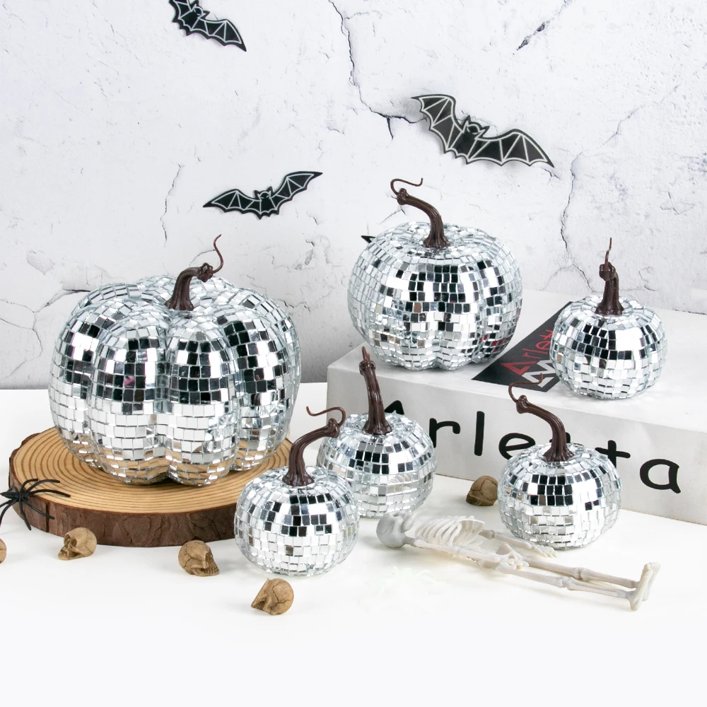 Silver Mirror Disco Ball Pumpkin Ornaments Halloween Decoration Shopping Mall Nightclub window decoration Halloween Home Decor