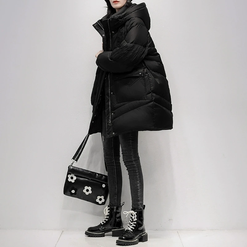 Doudoune noire en forme de cocon pour femme, manteaux épais haut de gamme, nouvelle version coréenne, 90% duvet de canard blanc, mode hiver 2025, 90%