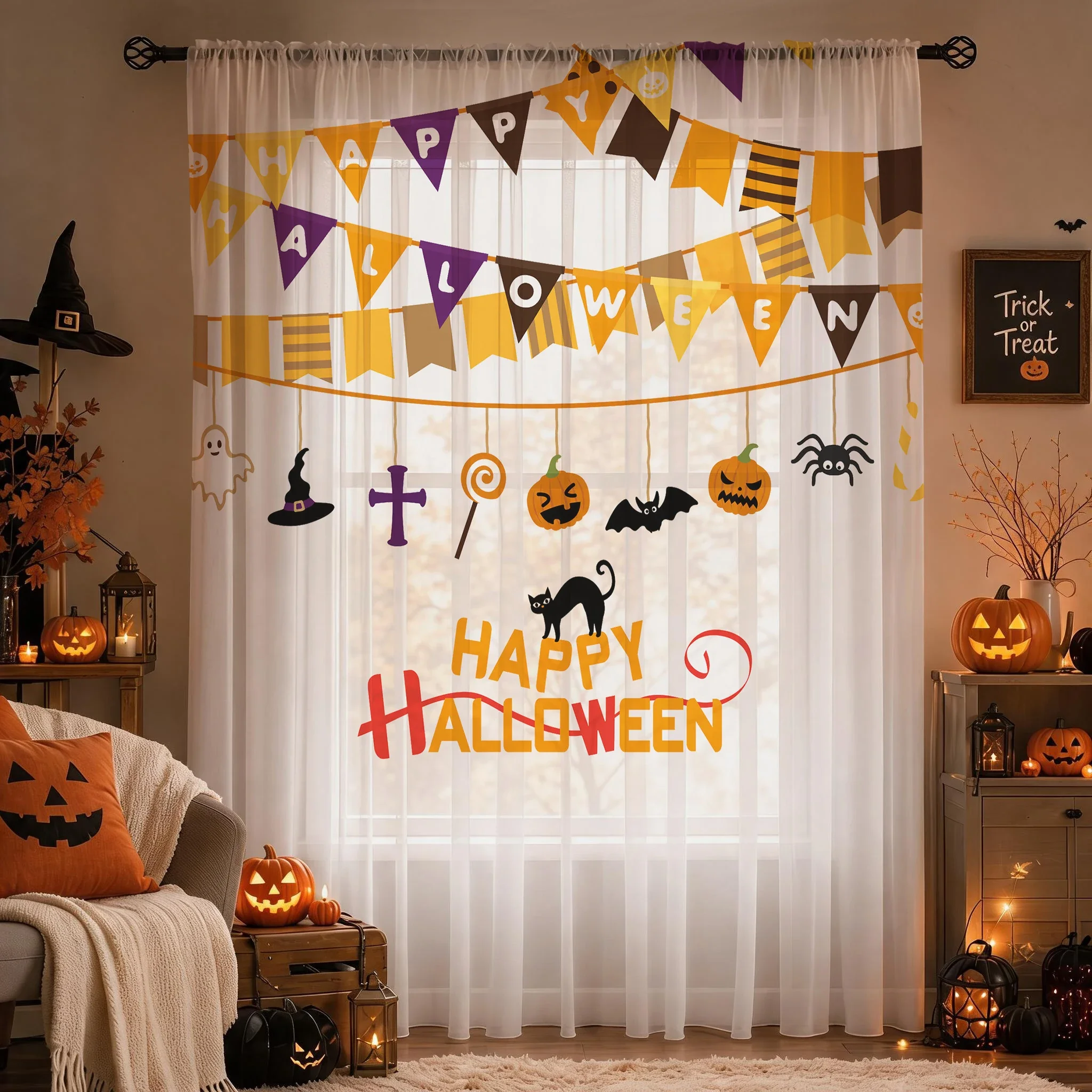 Halloween Festival Sheer Curtain, Good Quality Light Reducing Privacy Voile For Living/Bedroom/Kids Room,Halloween Festival Gift - view 3