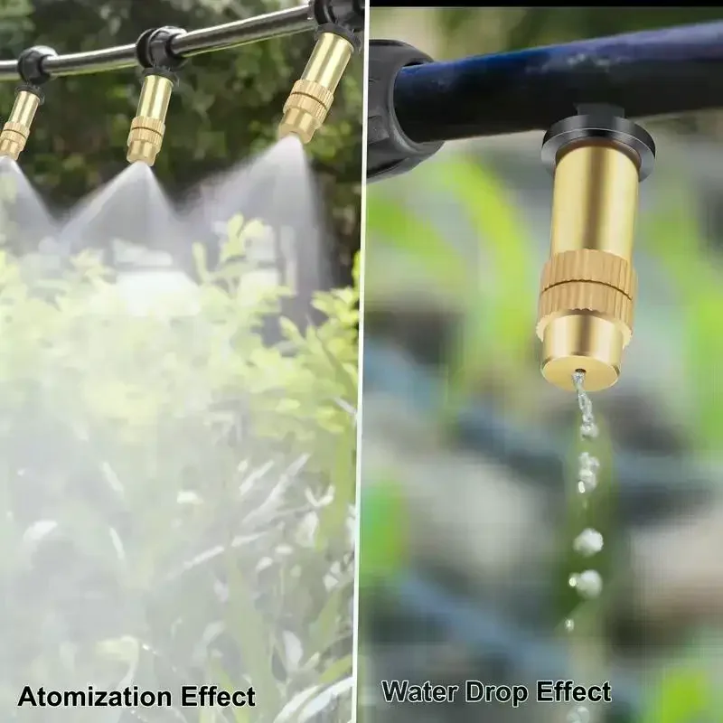 Adjustable Copper Misting Nozzle  For 4/7mm Plastic Tee Connector Brass Watering Irrigation Sprinkler Cooling Nozzle