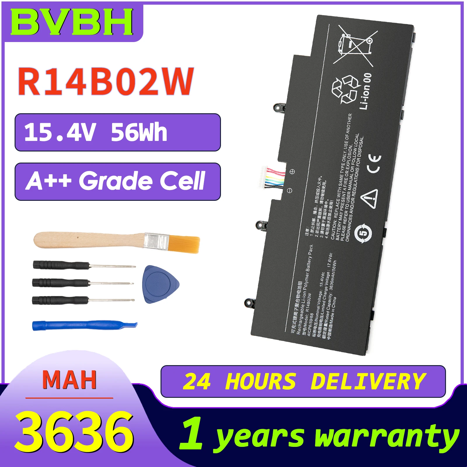 

BVbh 2024 R14B02W For XIAOMI Redmi 14 Pro 4-cell Redmibook 14 16 Inch RedmiBook Pro 14 15 Pro X 14 X14 Free Tools Laptop battery
