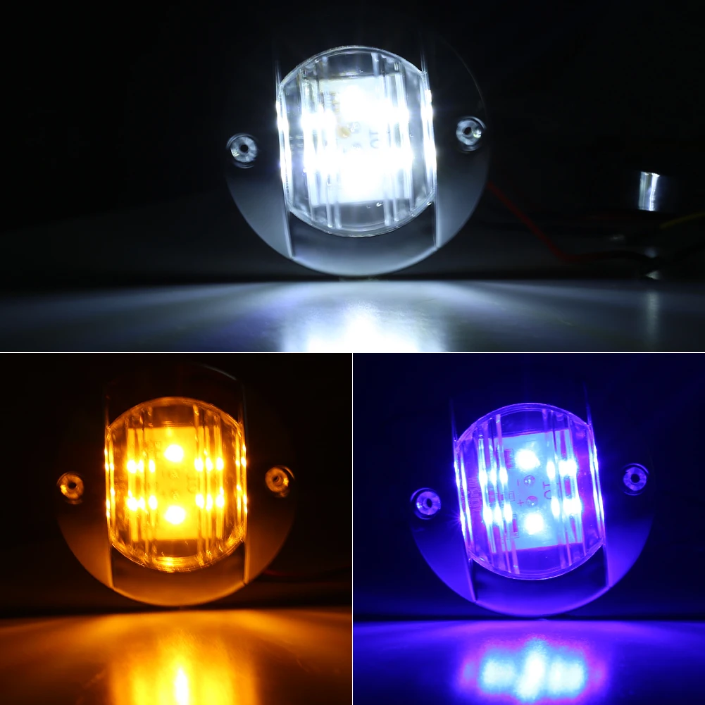 2.2W DC 12V Marine Boat Stern Lights 6 LED Round Chome Transom Stern Light LED Tail Lamp Waterproof Yacht Accessories Blue