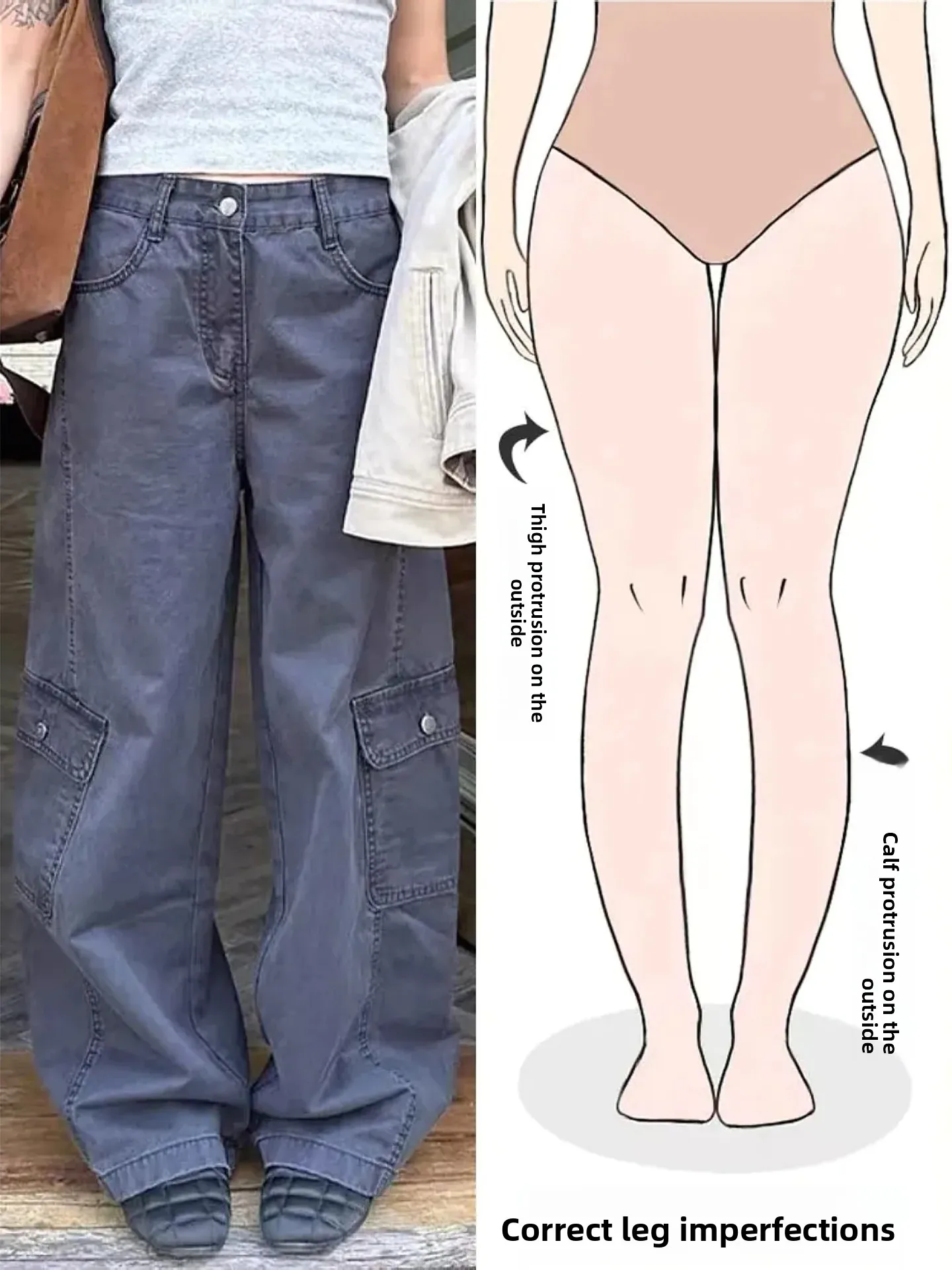 

Женские джинсы в американском ретро-стиле, свободные, широкие, с множеством карманов, рабочие, из денима, для фигуры типа «груша», осенняя новинка