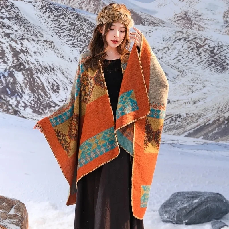 European Style Autumn Winter Classic Men's Women's Shawl Scarves Fashion Double-sided Thicken Comfortable Warm Cloak Cape Shawl