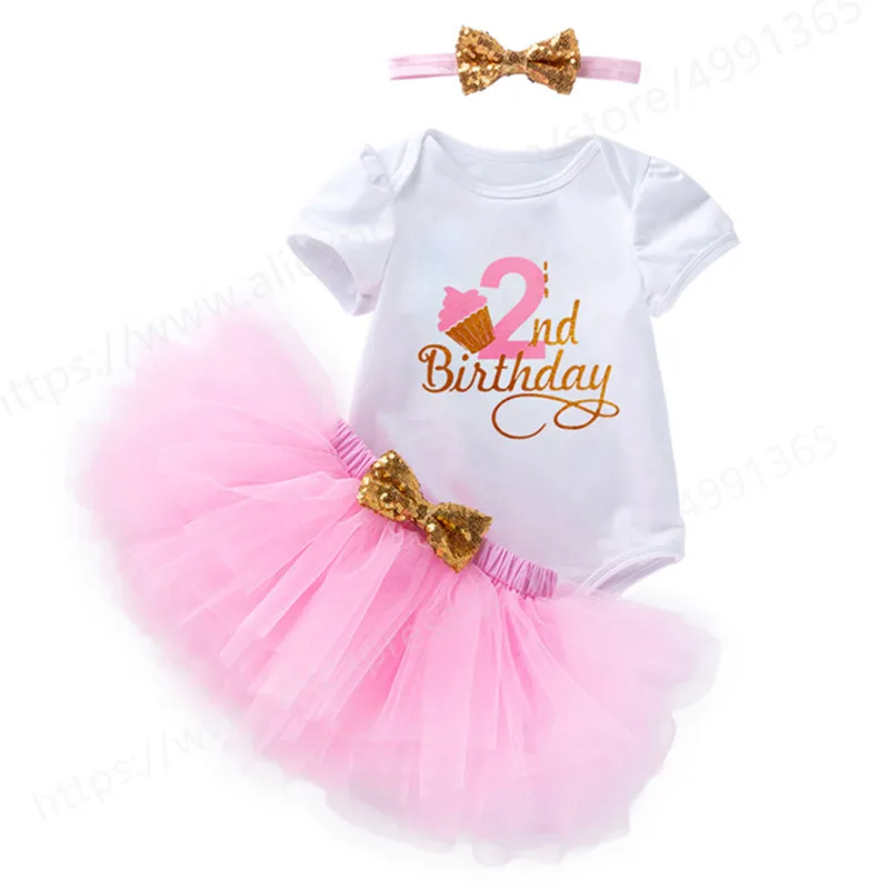 2 Year Old Baby Girls Clothes 2st Birthday Party Dress Baptism Costume Infant Princess Outfits with Headband