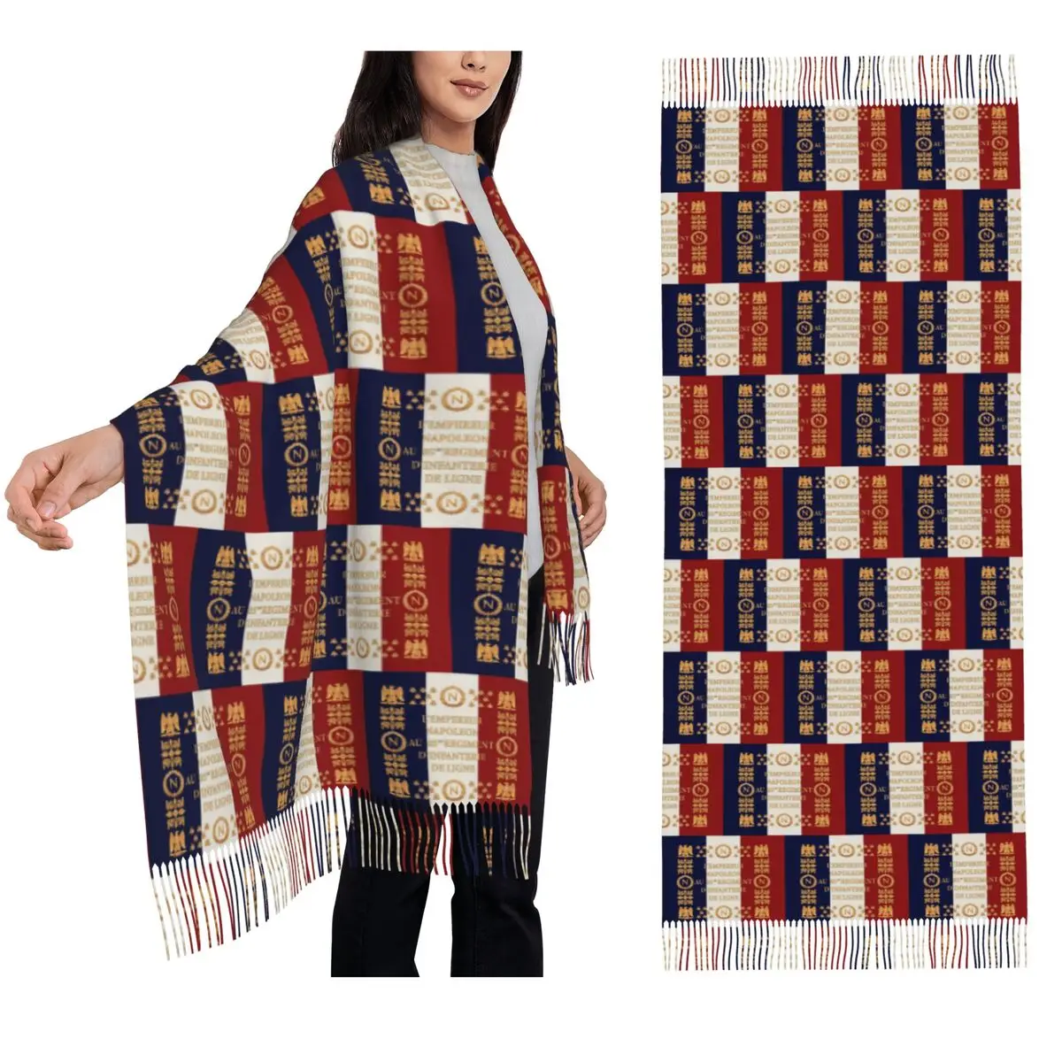 

Napoleonic French 85th Regimental Flag Scarf Tassel Scarves Women Soft Warm Shawls and Wraps Long Fall Winter Shawl Wrap