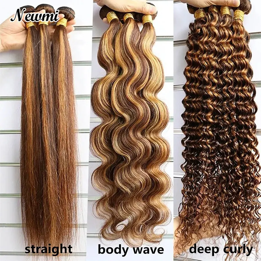 Pacotes do cabelo humano da onda do corpo, louro do mel, molhado e ondulado, destaque, onda profunda, 1, 3, 4 PCes, P4, 27, 8 a 30"