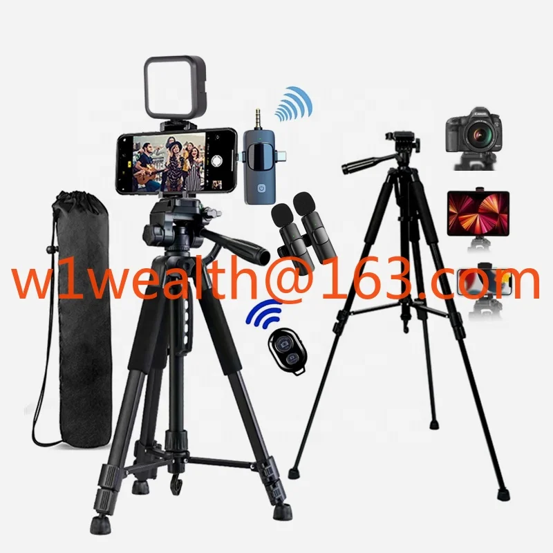 57 inch tripod three in one wireless microphone LED light video recording