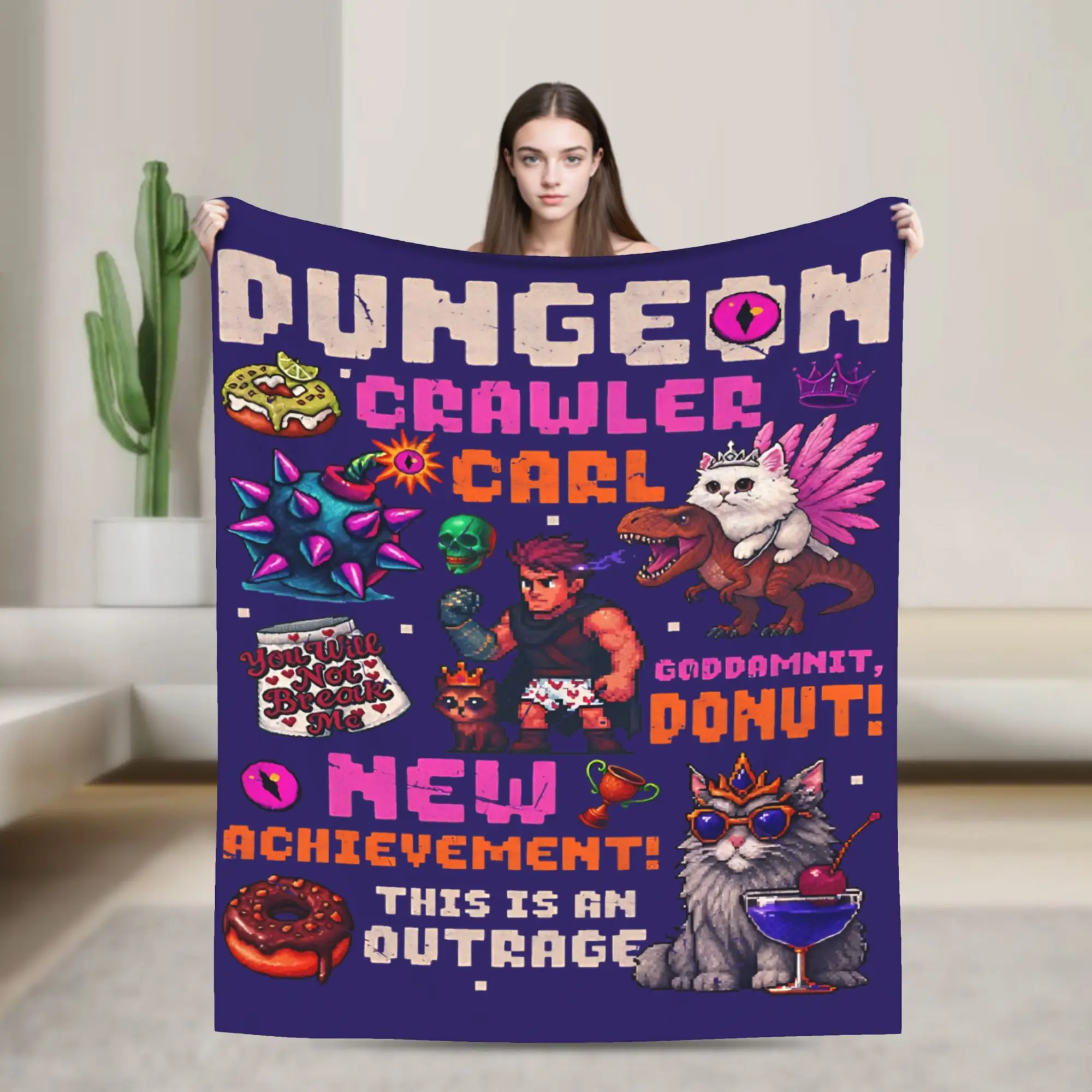 

Dungeon Crawler Carl Princess Donut & Mongo Fuzzy Blankets Funny Throw Blankets for Home Hotel Sofa 150*125cm Rug Piece,