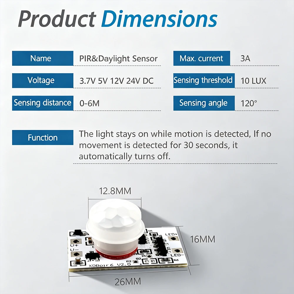 Mini PIR Motion Sensor Module DC5V12V24V(Compatible) Infrared Human Body Sensor Switch with Daylight Control for LED Strip Lamp