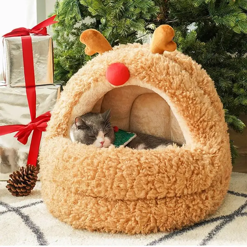 Elk Yurt Cat Kennel Winter Warm Cat Large Space Semi-enclosed Removable Washable Pet Kennel Cushion