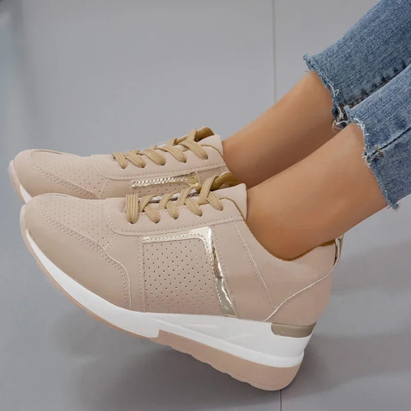 Fashion Women's Sneakers Lace-Up Wedge Running Shoes for Women Breathable Platform Casual Shoes Outdoor Tenis Women Sport Shoes