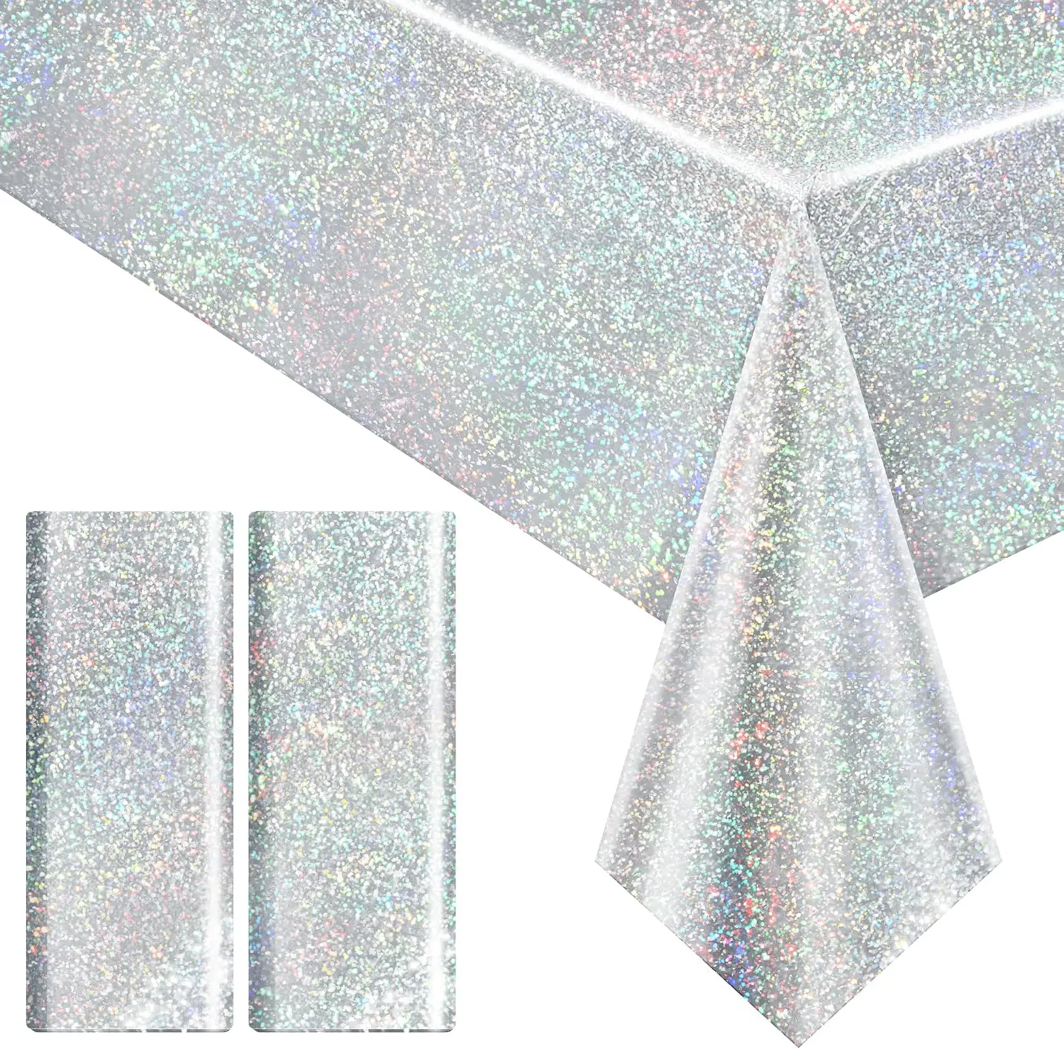 2-Pack  Fluorescent Rectangular Tablecloth 54x108in  Full-Holographic Laser Foil for Party Decorations Birthday Wedding Events